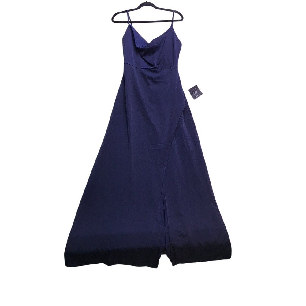 Lulus Maxi Dress Womens Size M Navy Blue Cowl Neck Satin Formal Gown New